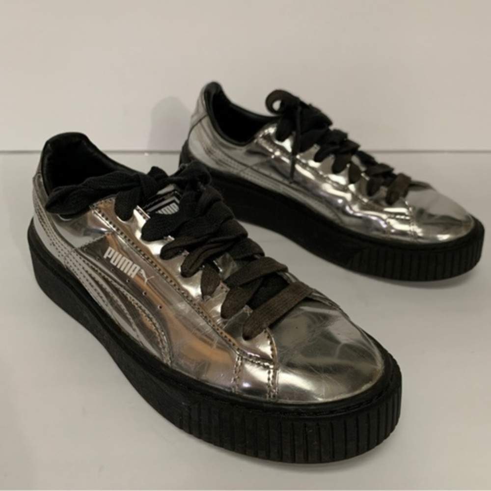 Puma Silver and Black Platform Shoes